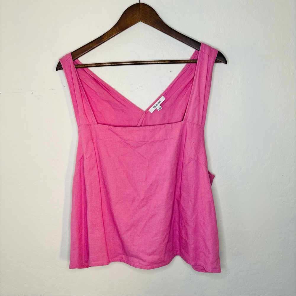 Madewell Pink Linen Blend Square-Neck Tank Top